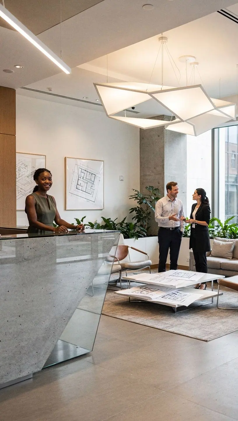 Elegancki kącik do spotkań z panoramicznymi oknami i naturalnym światłem